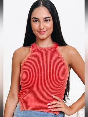 Timing Knit Tank Sweater Red